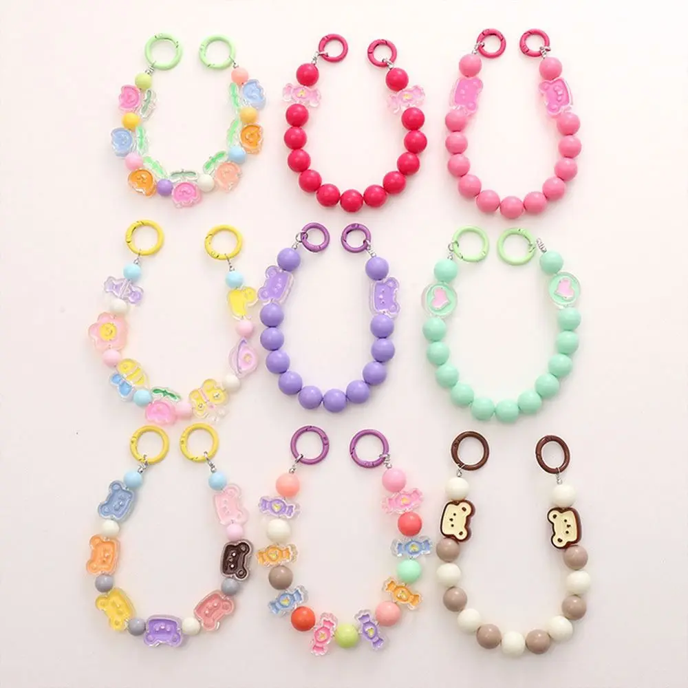 Cute Acrylic Tulip Beaded Chain Keyring Anti Loss Detachable Phone Lanyard Colorful Cartoon Bag Chain Strap Woman Girls