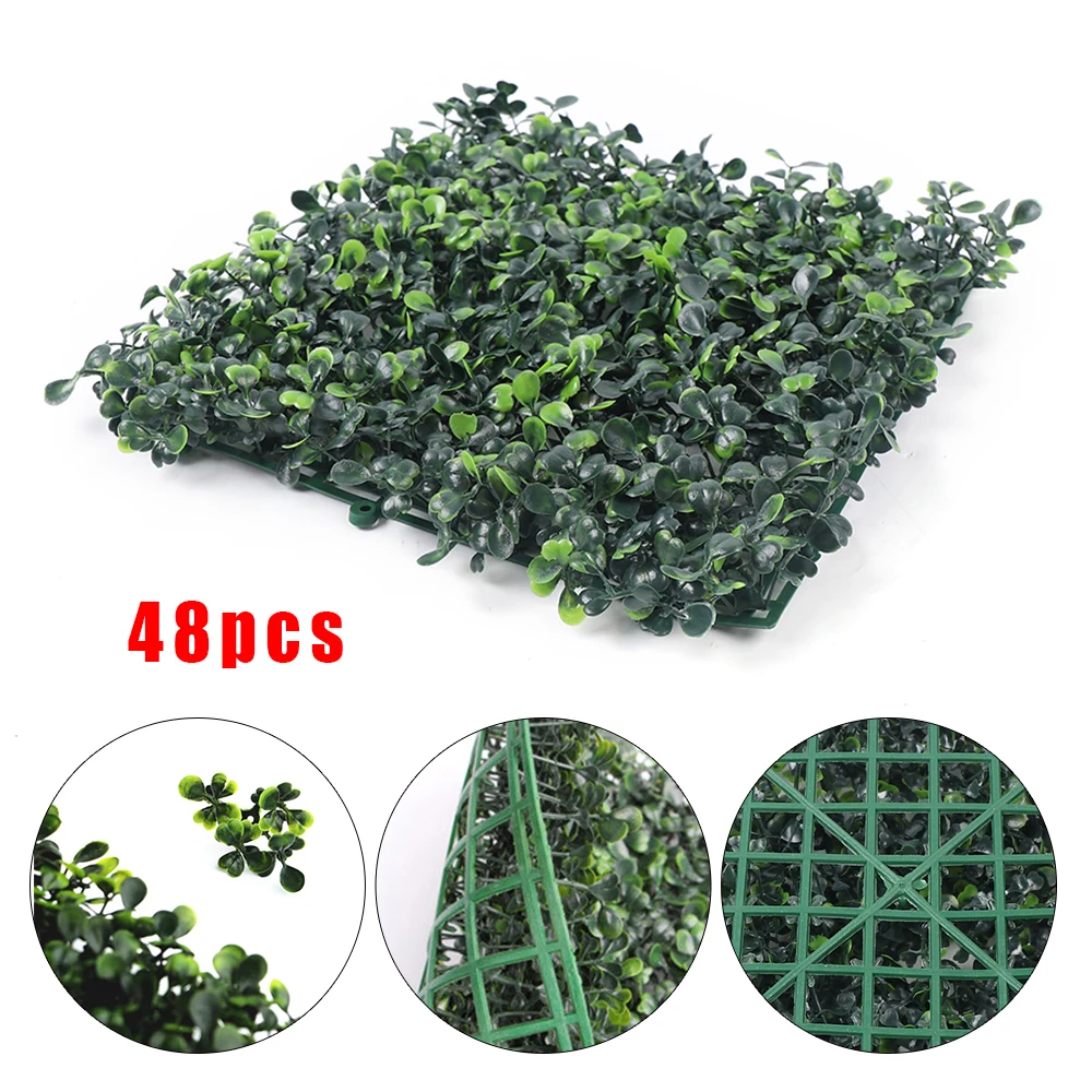 48pcs Artificial Plant Foliage Hedge Grass Mat Greenery Panel Wall Fence Decor