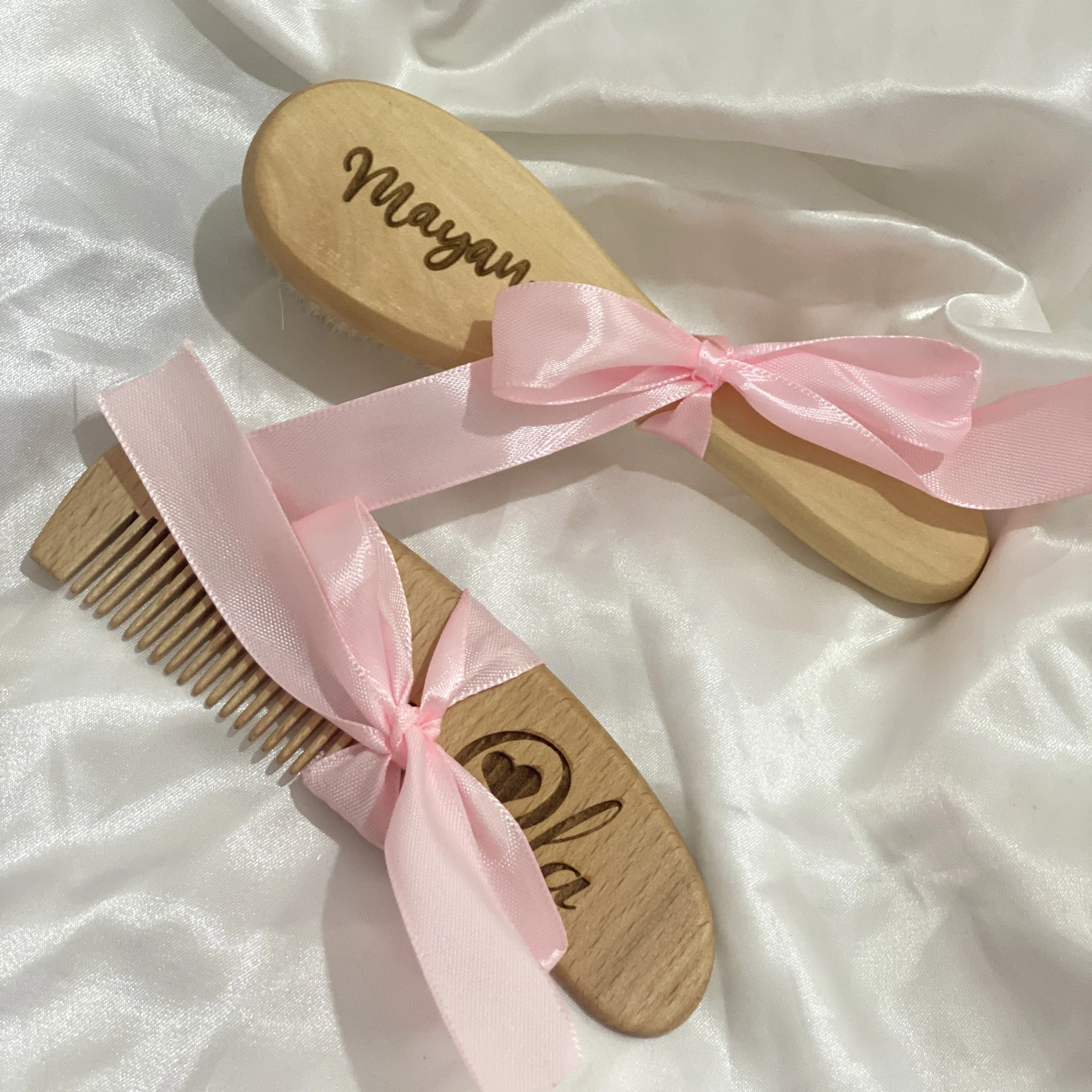 Escova de cabelo de madeira personalizada e pente para bebê, Custom Gravado, Presente de lembrança para recém-nascidos, Baby Shower Gift, Conjunto