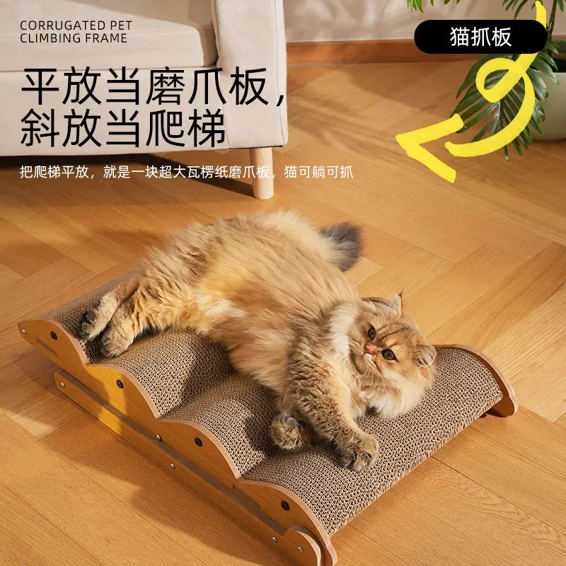Durable Non-Shedding Cat Scratcher & Pet Stair Combo, Climbing Ramp Step Assistant for Bed, Cat Tree with Scratching Pad.