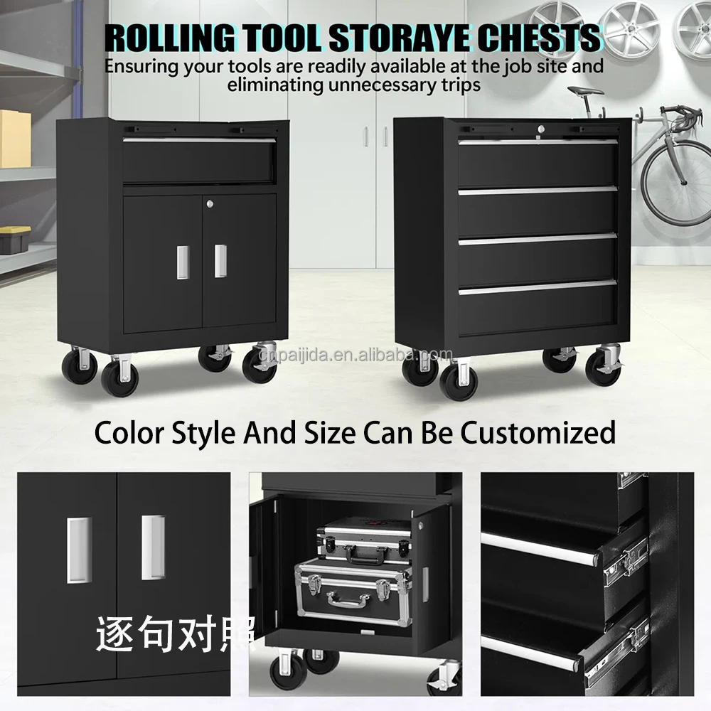 Garage Rolling Lockable Metal Cabinet 5-Drawer OBM/OEM Option 300kg Load Capacity Modern Design Mobile Utility Cart Keyed