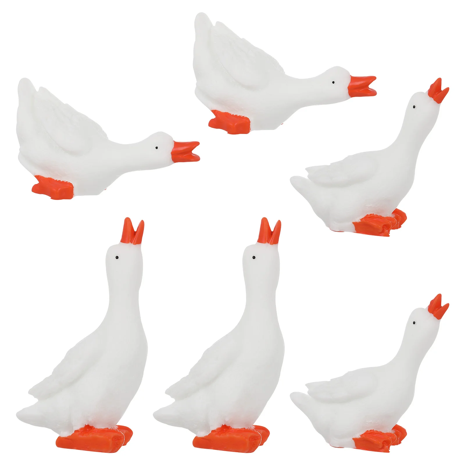 6 Pcs Big White Goose Ornament Mini Ducks Micro Landscape Decors Ceramics Figurines Miniature Resin Girl for Home