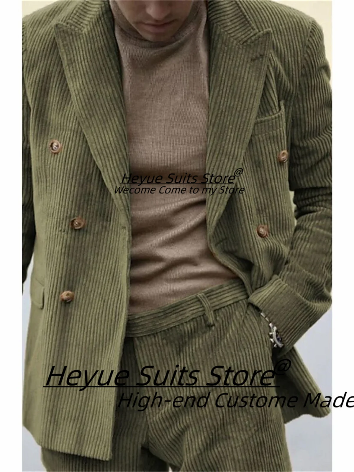 

Модные зеленые вельветовые мужские костюмы по индивидуальному заказу, приталенные двубортные свадебные смокинги для жениха, комплекты из 2 предметов, деловой костюм Homme