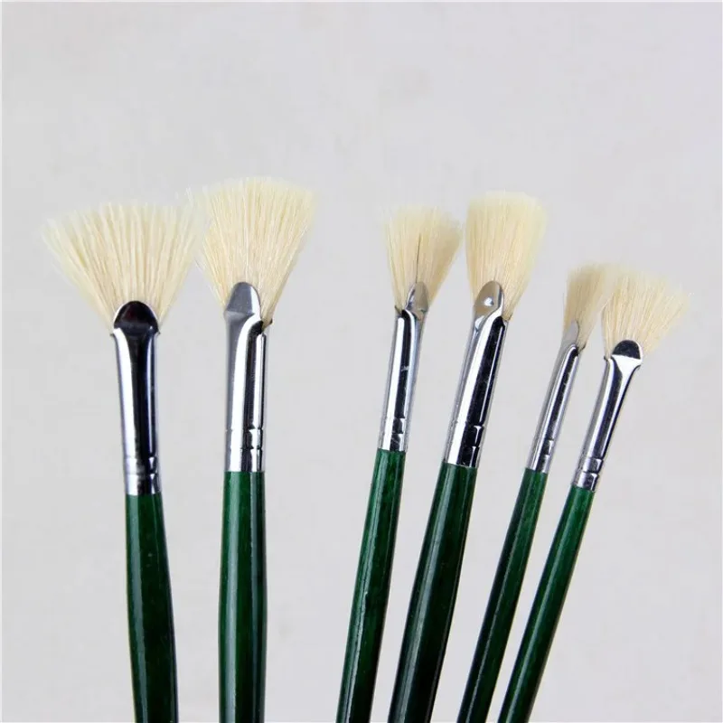 

Factory direct Dark green pig bristle hair fan shape 6pcs suit art supplies oil paint brush artists stationery paint brushes