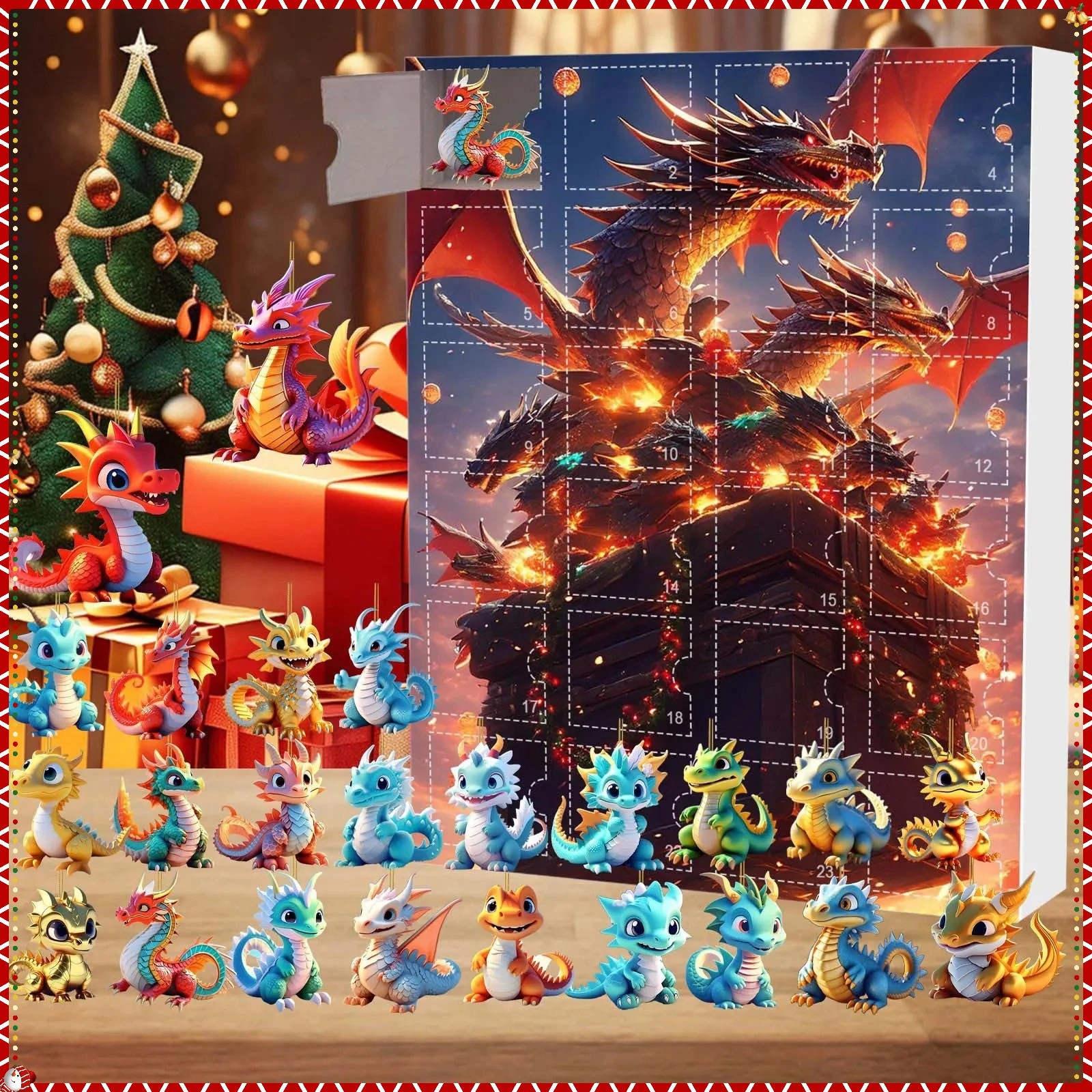 

Рождественский адвент-календарь, милый дракон, ребенок, 24-дневный обратный отсчет, слепая коробка, сделай сам, рождественское украшение, кулон, сюрприз, слепая коробка, подарок