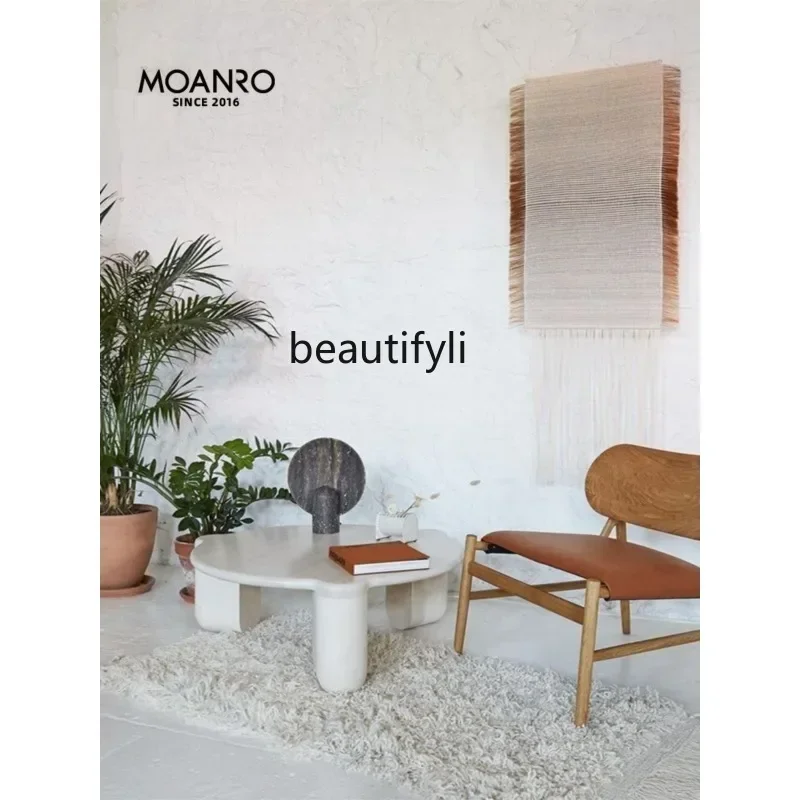 

53 All solid wood coffee table white simple round cream wind French living room combination small coffee table