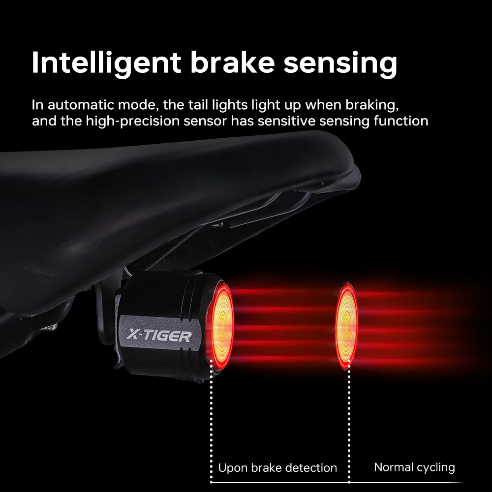 X-TIGER الضوء الخلفي الدراجة الذكية الفرامل الاستشعار ضوء سطوع عالية IPX6 إضاءة مقاومة للماء شحن الضوء الخلفي ملحقات الدراجة الجبلية #4