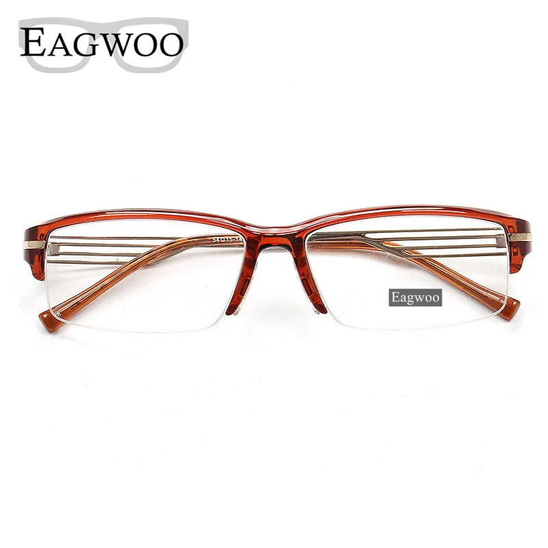 EAGWOO-Gafas de acetato para hombre, montura óptica de medio borde, gafas graduadas, Rectangule, gafas para miopía, diseño Simple y ligero