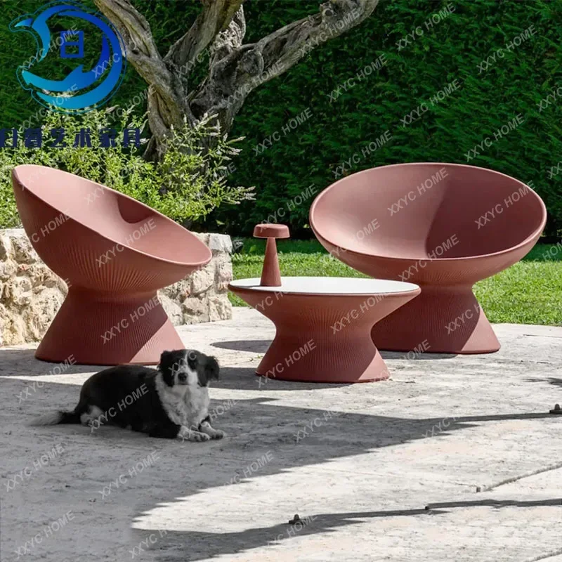 

Outdoor Courtyard Balcony FRP Table and Chair Combination Nordic Style Thread Armchair