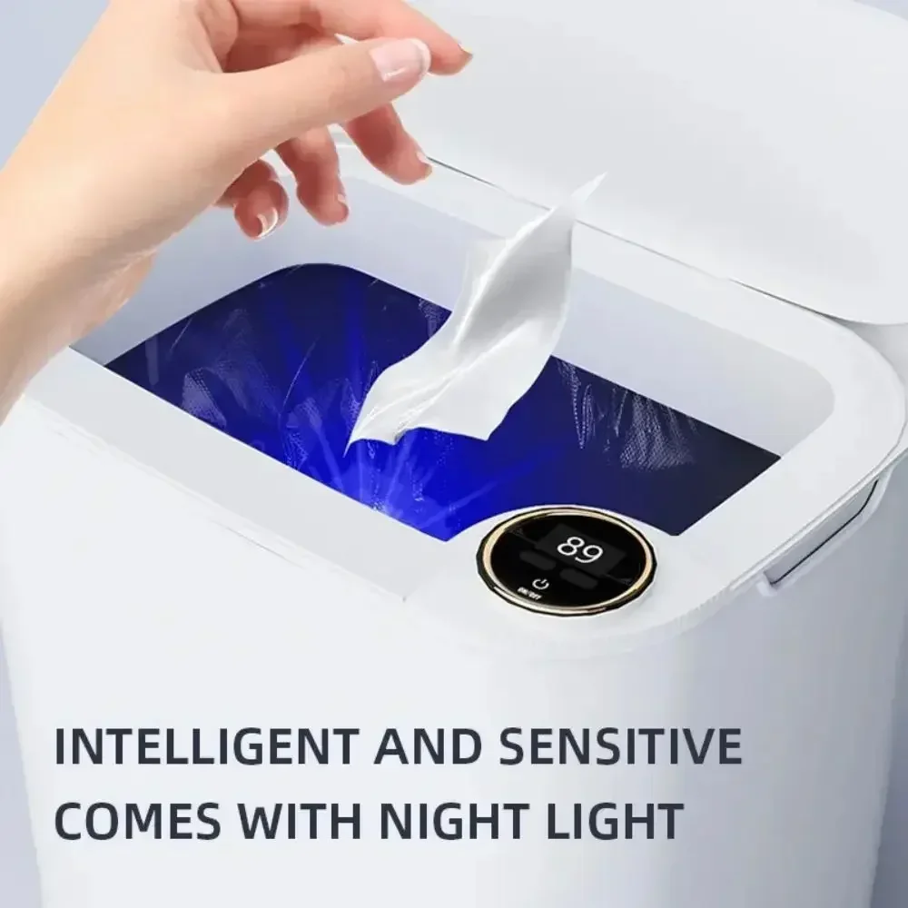 20L Smart Sensor Trash Can With Display Type-C Recharging Automatic Wastebin For Bathroom Kitchen Toilet Wastebasket Smart home