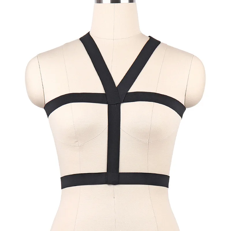 

Pastel Goth Elastic Sexy Lingerie Adjust Harness Cage Bra Suspender Belt Edgy Body Harness Crop Top Soft Bondage Bra