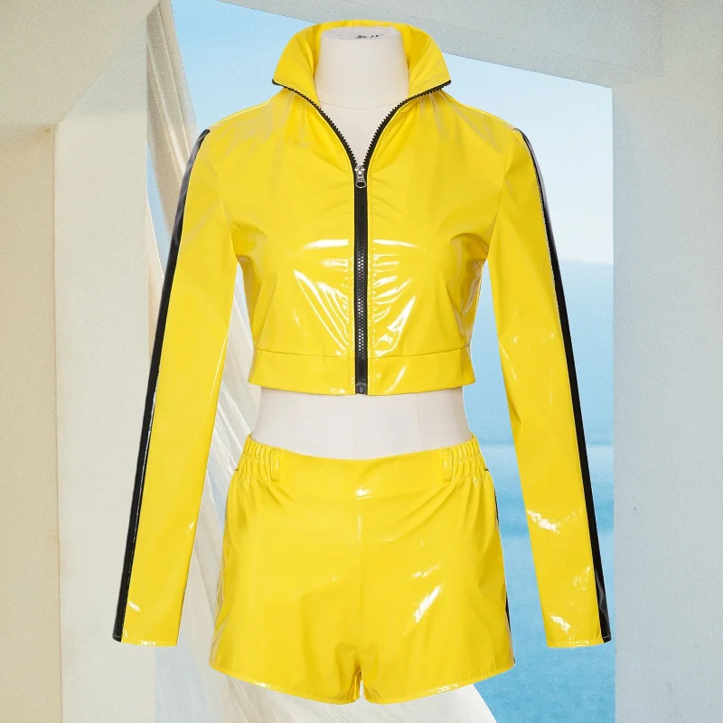 costume-de-cosplay-de-mariee-du-film-haut-jaune-short-veste-en-cuir-ensemble-complet-pour-femmes-tenue-de-jeu-de-role-fete-de-carnaval-d'halloween