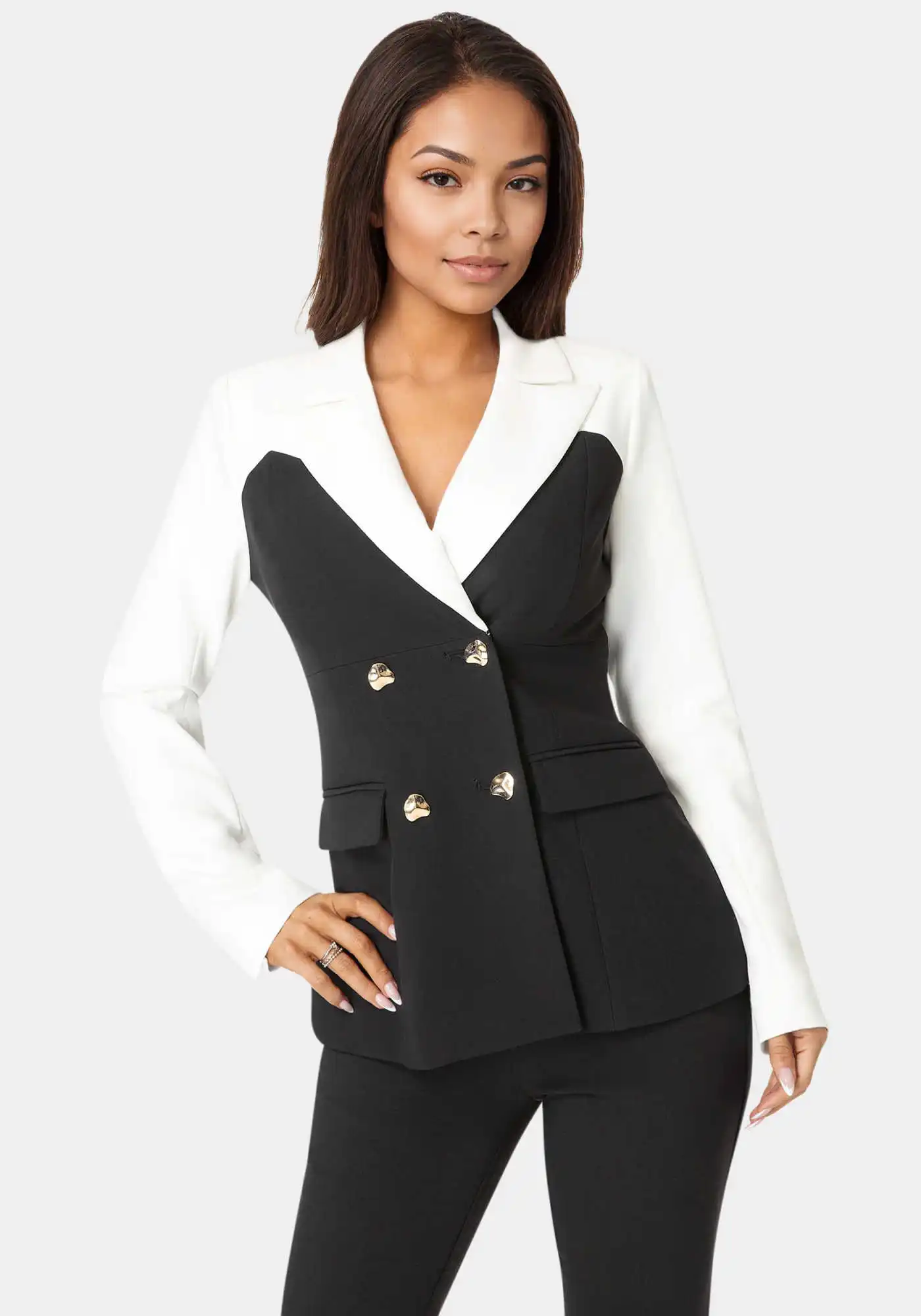  Classic Splicing Women's Suit 2 Piece Jacket Pants Double Breasted Formal Business Occasion Office Commuting Customized