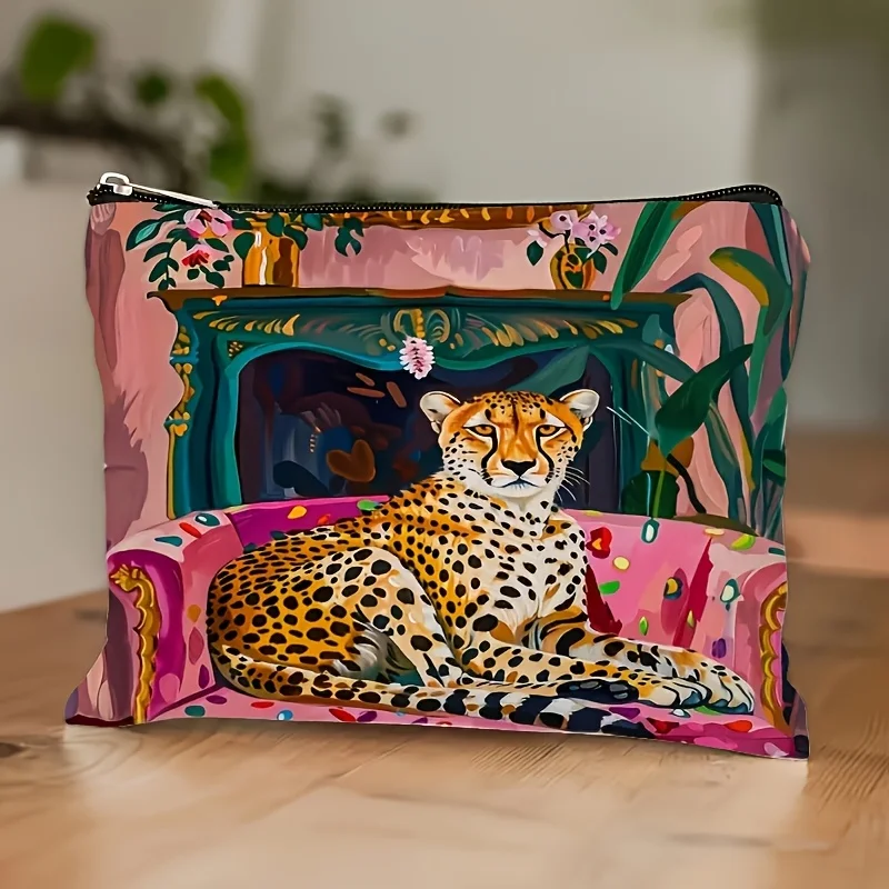 A Vibrant Leopard Print Makeup Bag - Women's Multifunctional Zipper Pouch, Jewelry Storage Bag