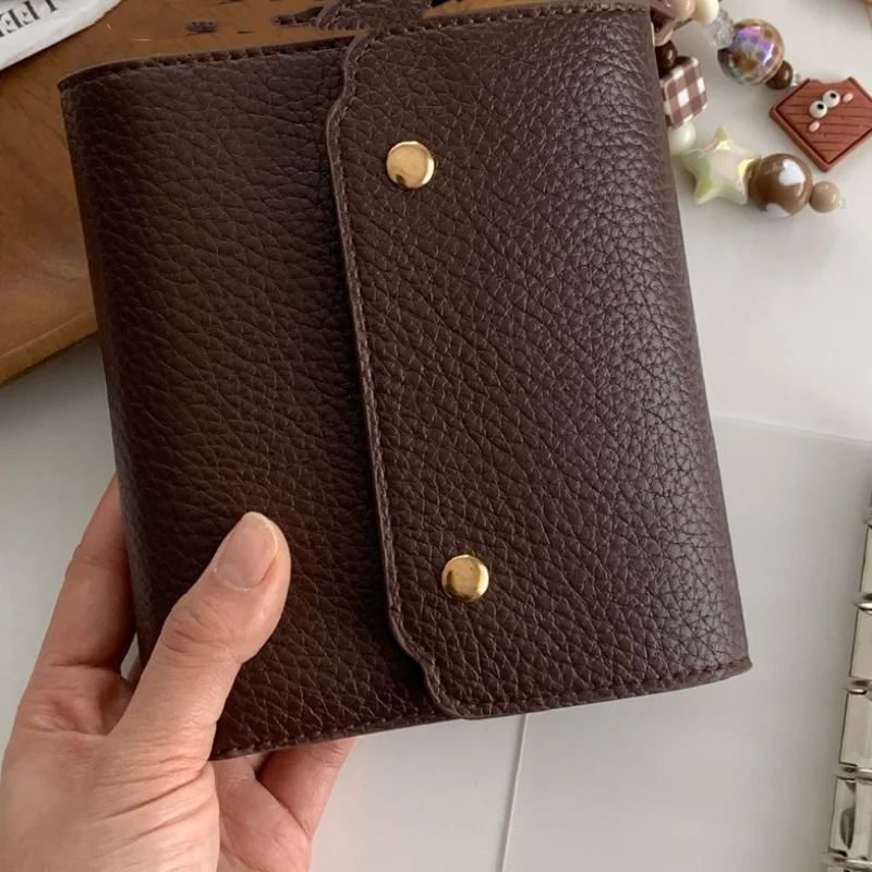 M5 /A7 Three Fold  One Size Retro Soft Leather Brwon Binder With Inner Page PU Clip-on Notebook Faux Leather Loose Leaf Notebook