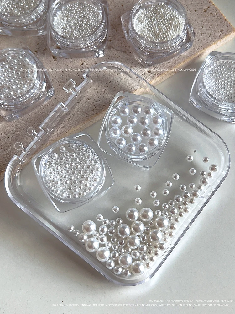 evidenziando accessori per perle per nail art di alta qualità, mini colore bianco freddo rotondo perfettamente, di piccole dimensioni non sbucciate