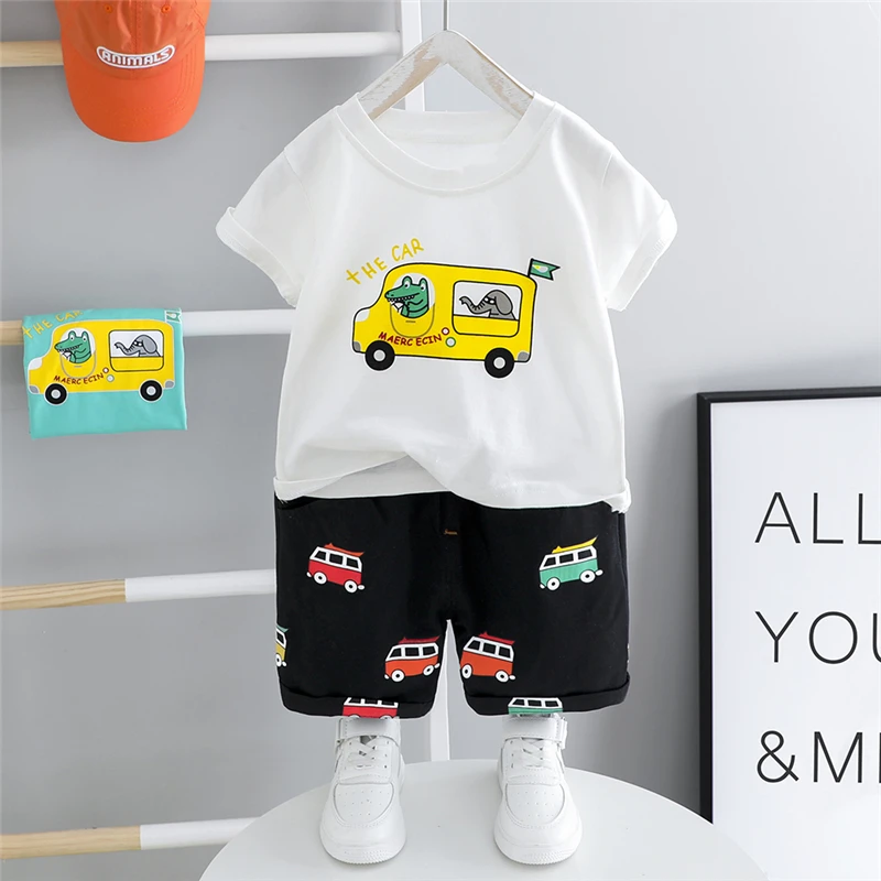 

Summer Toddler Infant Clothing Sets Baby Boys Girls Clothes Outfits Children 2 Pieces Set Kids Cotton Cartoon Car T Shirt Shorts