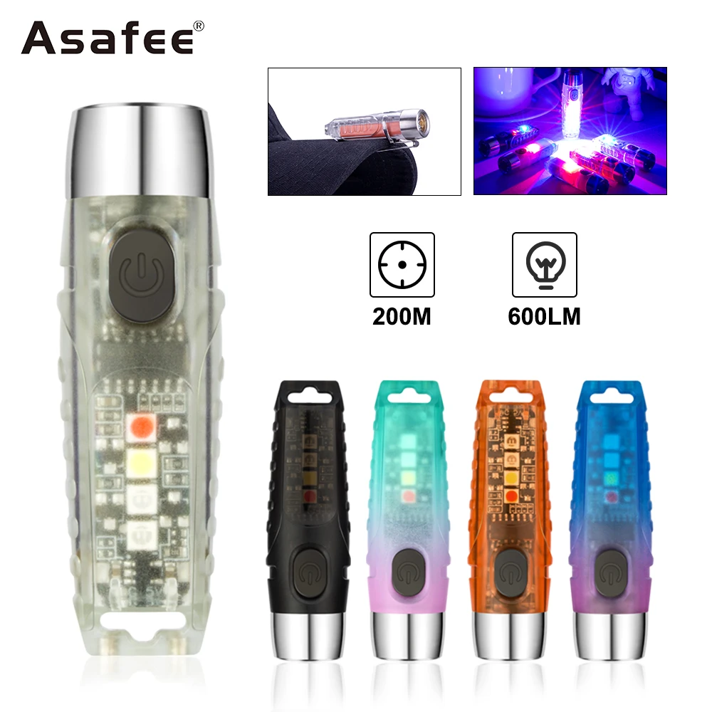 Asafee Mini EDC Porable Brightness Flashlight USB Rechargeable Tiki Waterproof Torch Warn Light Emergency Light Outdoor Lamp