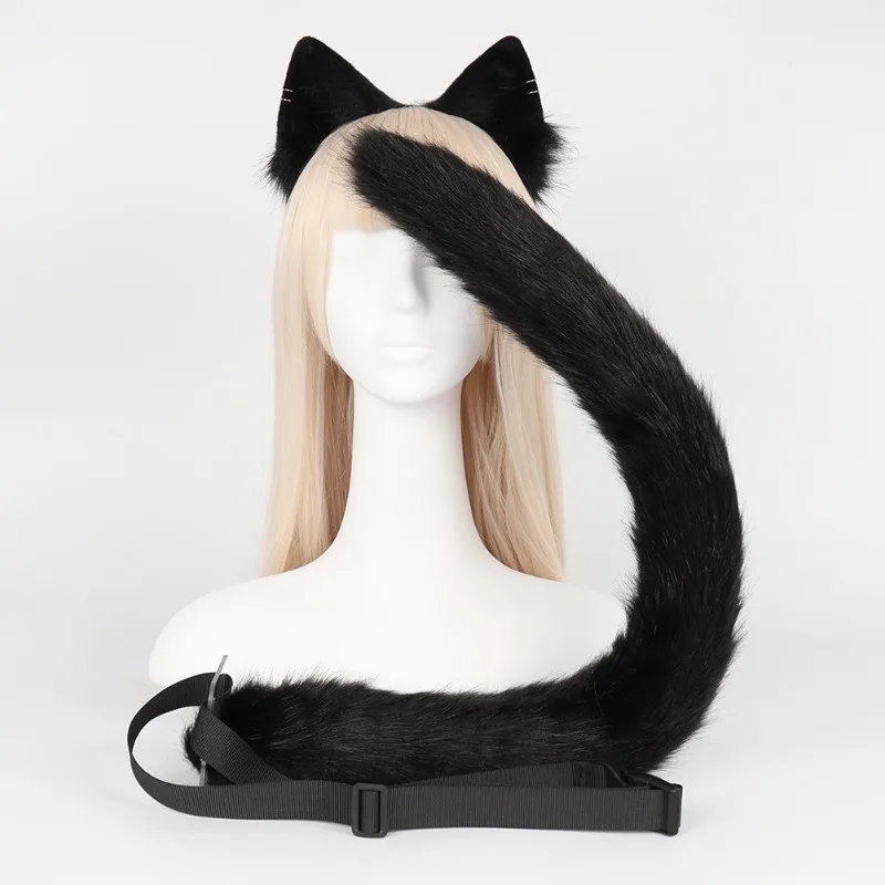 Plush Cat Ear Tail Cosplay Props Furry Animal Ears Headdress Headwear Party Performance Kitten Fox Ear Tail Costume Accessories