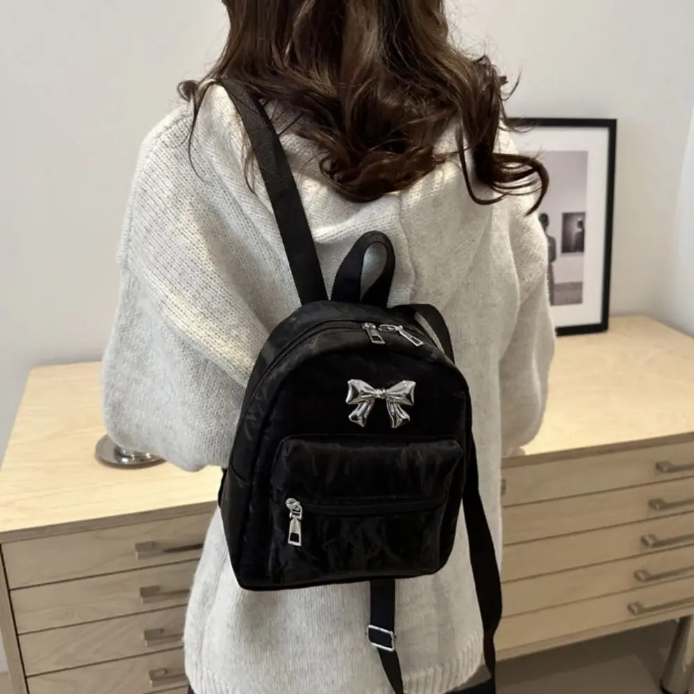 

Simple Small Pack PU Bow Backpack Zipper Handbag Solid Color Shoulder Bag Korean Style Retro Crossbody Bag Girls