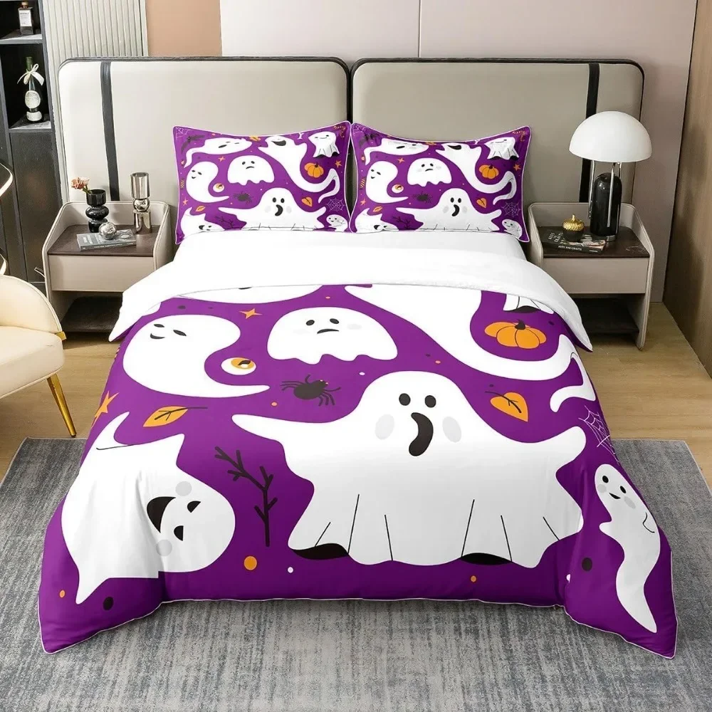 Black Cat  Duvet Cover Halloween Witch Hat Comforter Cover Gothic Spider Bedding Set for Children Child Teens, Halloween Bed Set