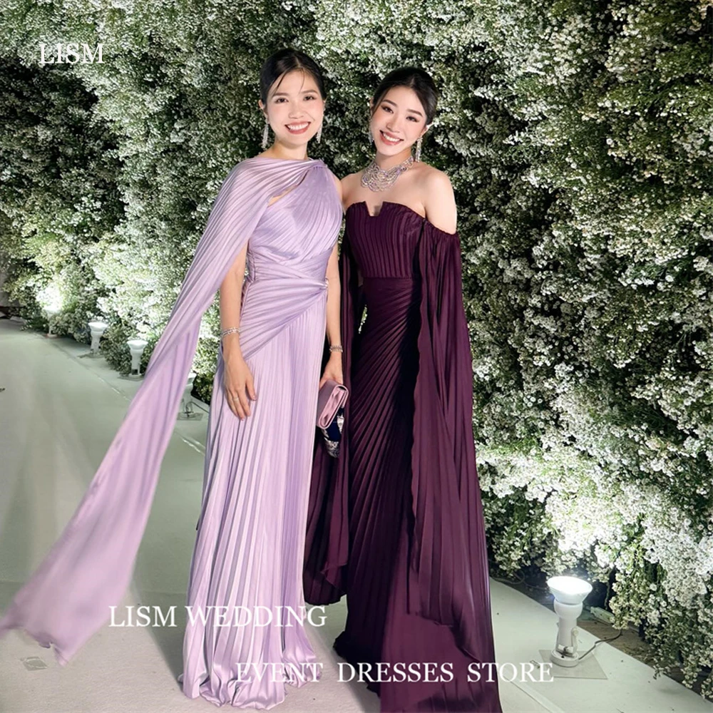 

LISM Sexy Off Shoulder Drape Purple Draped Evening Dreses Dubai Arabic Women Long Cape Sleeves Formal Prom Gowns Occasion Party