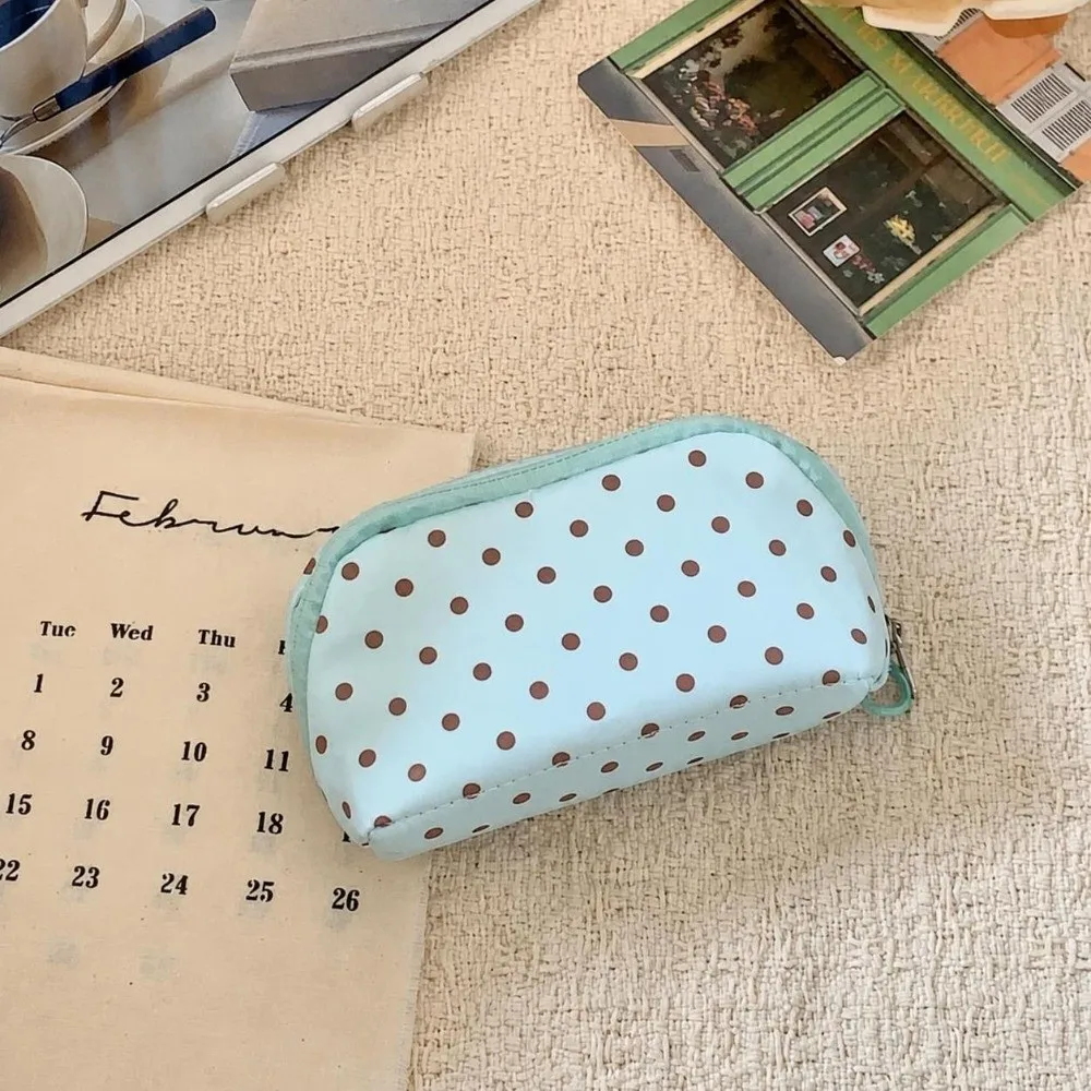 Korean Mint Green Small Makeup Bag Polka Dot Print Portable Lipstick Earphone Storage Bag Coin Purse Women Girls