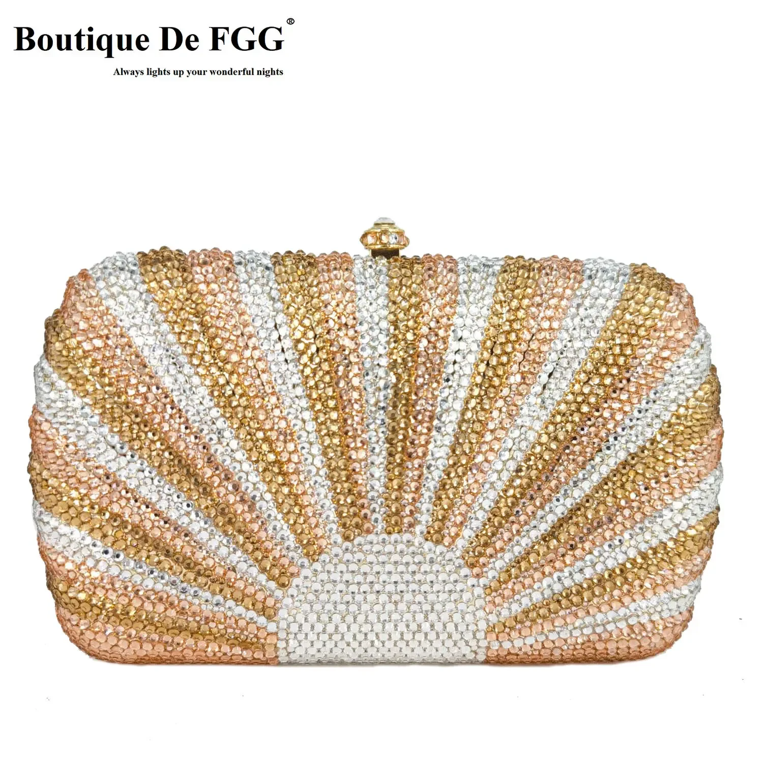 

Boutique De FGG Shell Shape Sun Pattern Women Crystal Clutch Evening Bag Bridal Rhinestone Purses and Handbags Wedding Party Bag