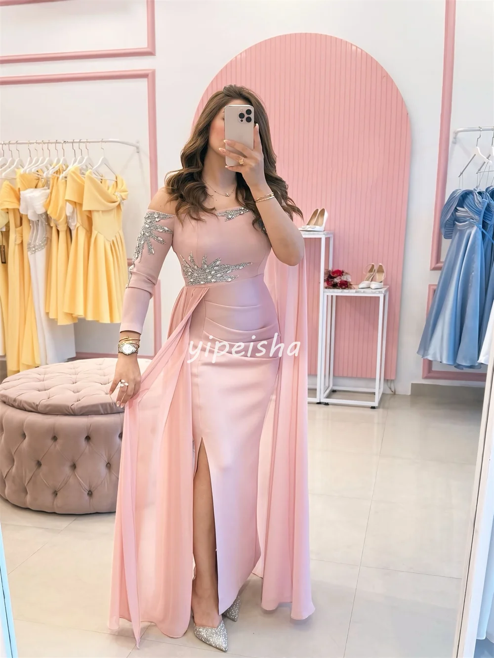 Vestidos largos sin tirantes de sirena con cuentas de diamantes de imitación de Jersey a juego de estilo moderno personalizado vestidos para ocasiones a medida de alta calidad