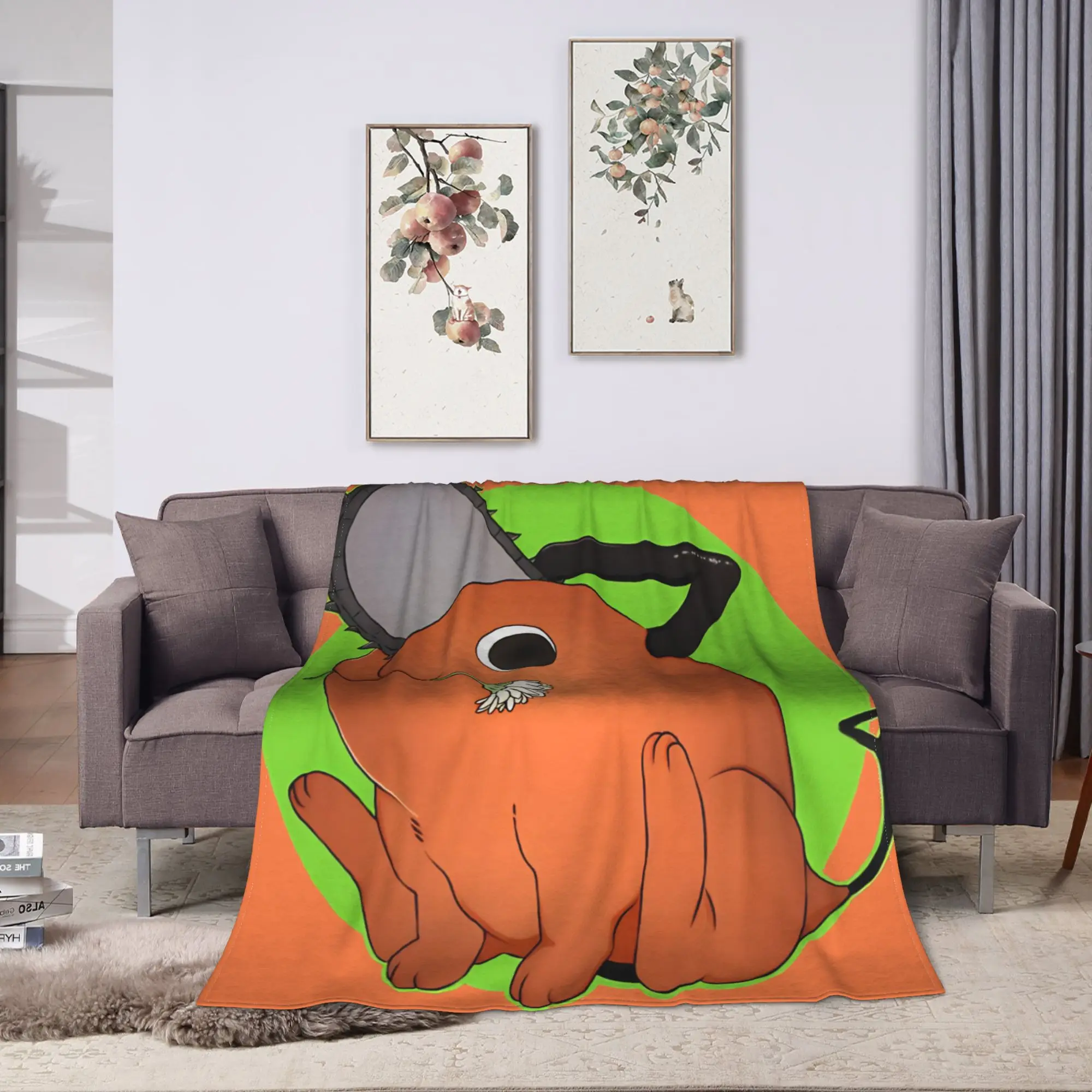 Doodle Green Chainsaw Man Blankets  Soft Warm Print Plush Throw Blanket For Couch Chair Sofa Bed Flannel Bedspread Bed Cover