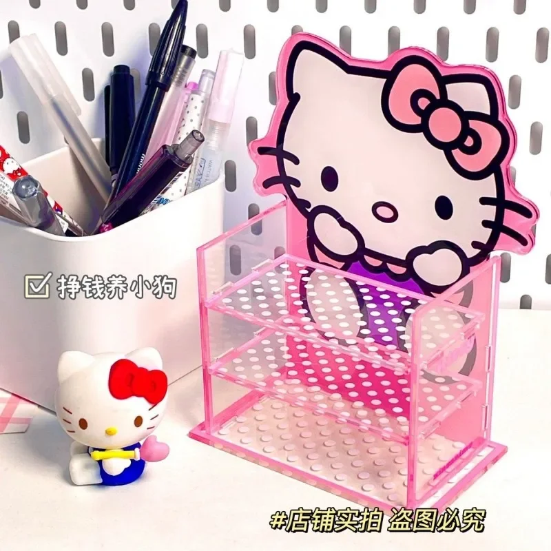 Kawaii Sanrio Hello Kitty 3 Tier Display Stand Durable Transparent Storage Shelf Desktop Cute Makeup Display Organization Shelf