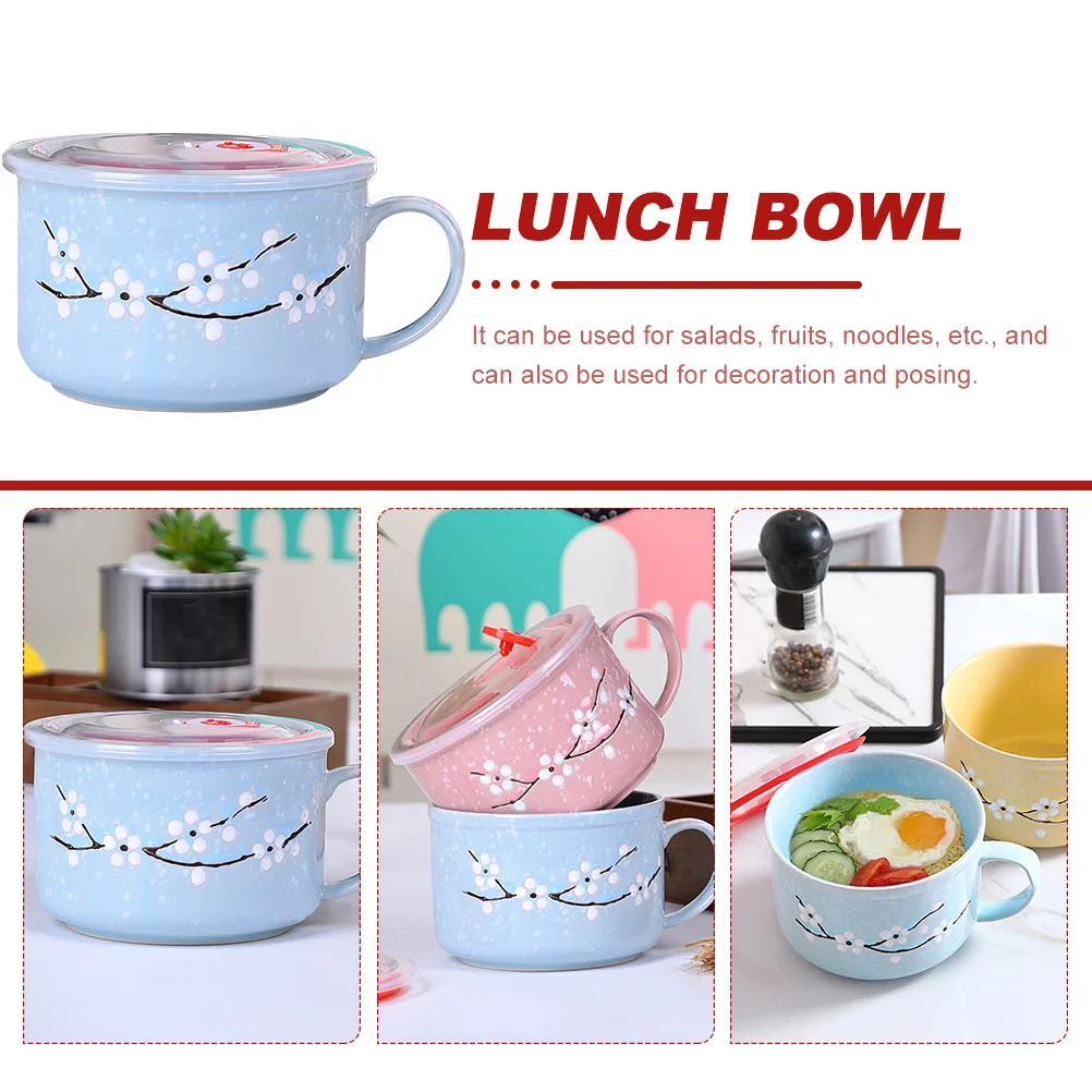 

Ceramic Lunch Bowl Handle Design Household Bento Bowl Food Supplies Ramen Salad Daily Use Food Supplies Lunch Supply