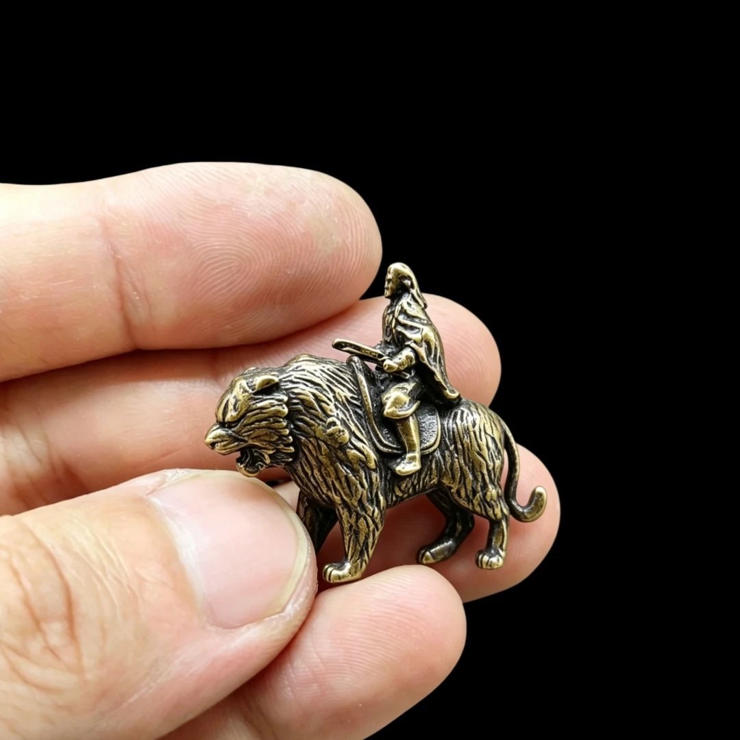 Brass Zhong Kui Miniature Figurine Chinese Mythology Guardian Statue Bonsai Decor Zen Garden Mini Ornament Desk Decoration