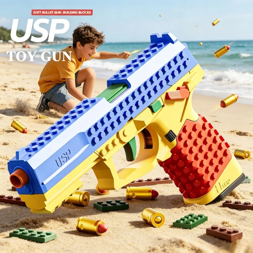 Pistola de Juguete SIG17/USP de Balas Blandas, Disparo Continuo Automático con Expulsión de Cartuchos y Sistema Blowback para Juego al Aire Libre