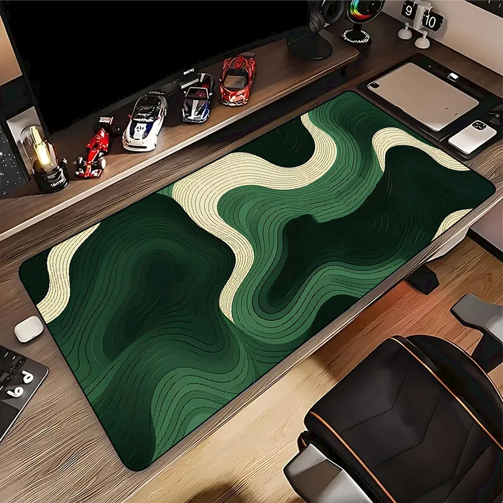 

Green and Beige Abstract Mousepad Gaming Speed Keyboard Pads Mouse Pad XXL Rubber Carpet Locked Edge Mouse Mat 900x400mm