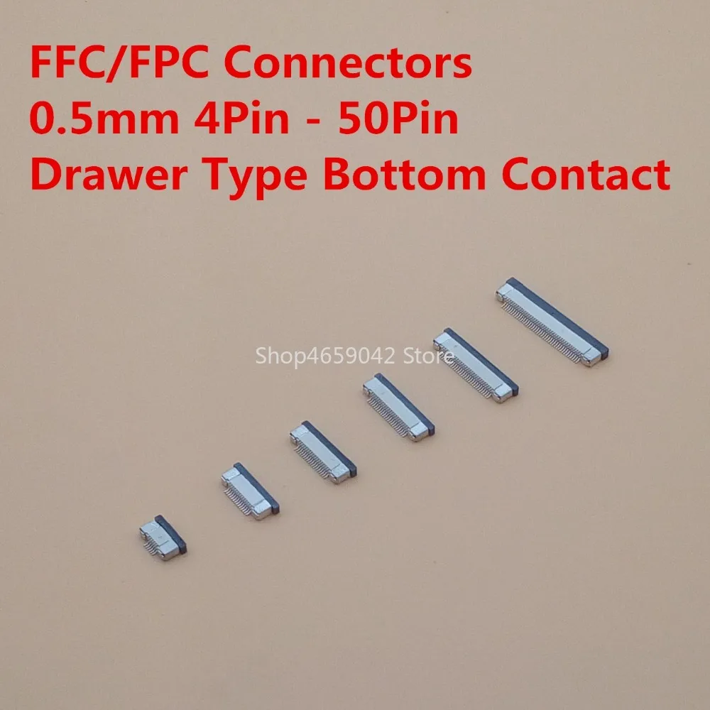 5Pcs FPC Connector Socket FFC 0.5MM Clamshell Bottom Contact Type 6 8 10 12 14 16 18 20 22 24 26 30 32pin 40pin 50pin