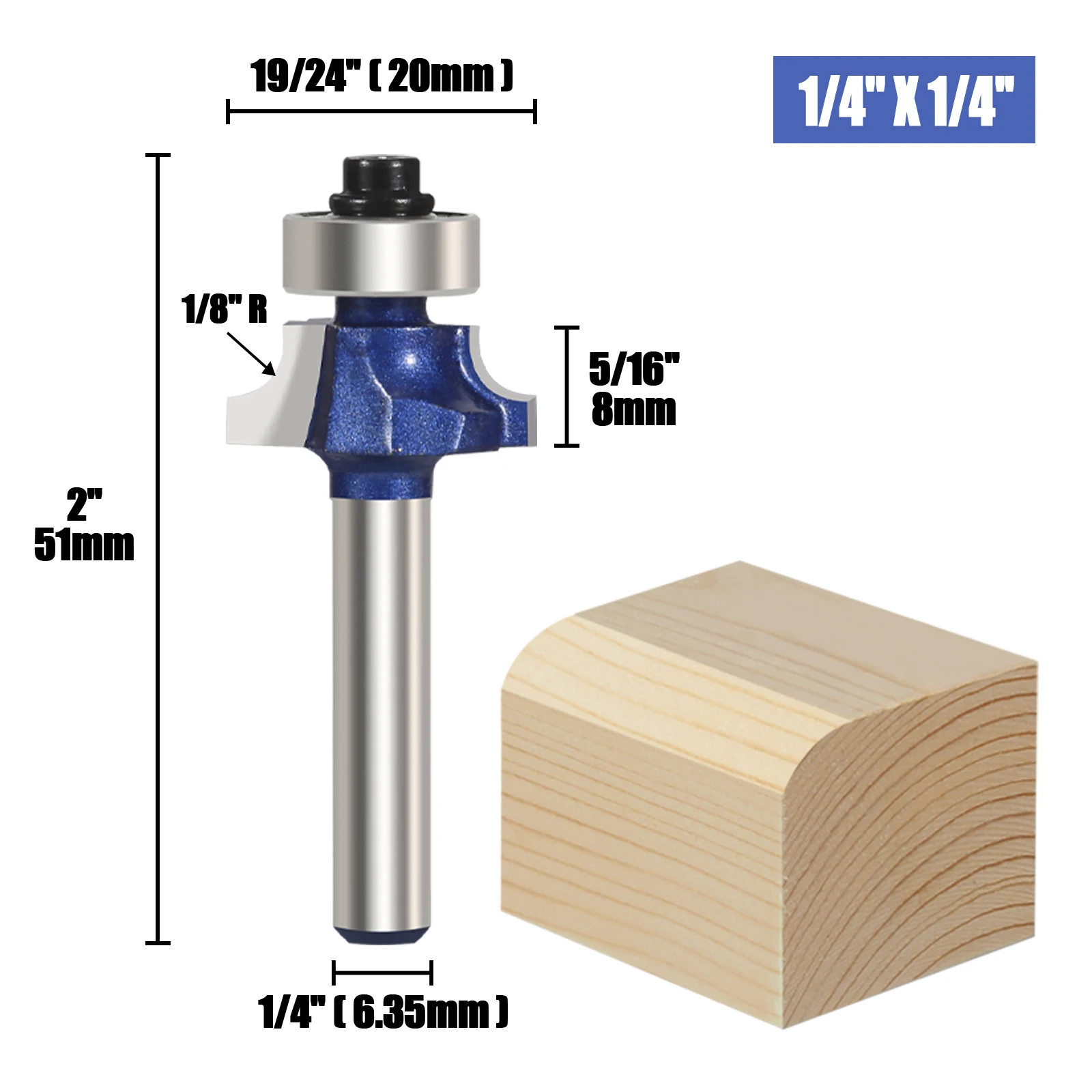 Versery 1PC 6.35mm 1/4” Shank Corner Round Professional level Over Router Bit Milling Cutter For Wood Woodwork Tungsten Carbide