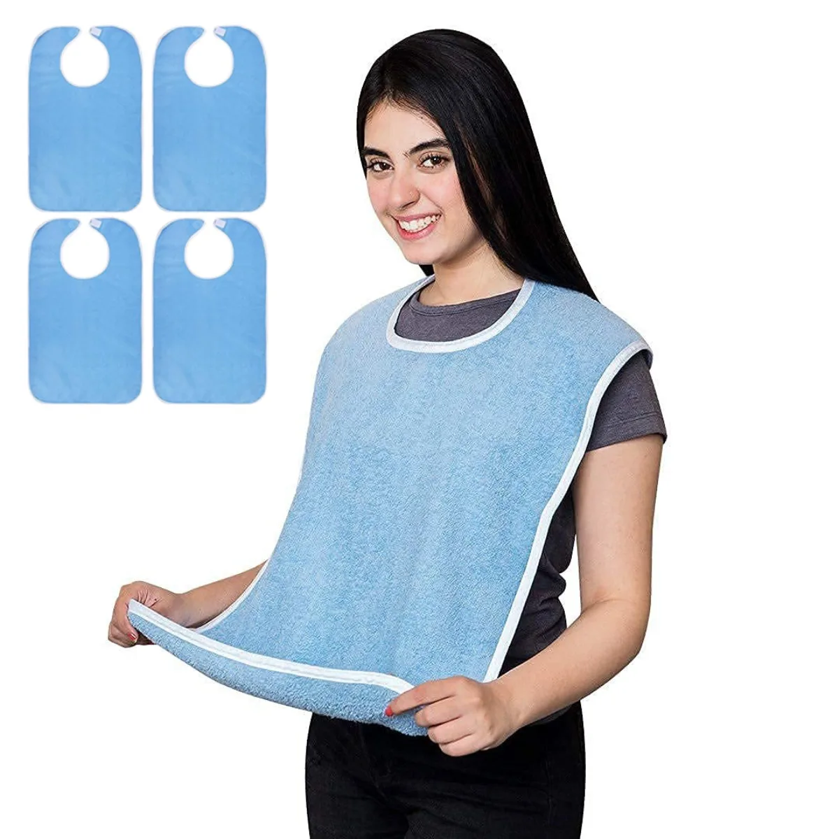 4Pcs Adult Bibs for Eating Women Men Elderly Washable Waterproof Clothing Protectors Optional Debris Collector Available 75x45cm