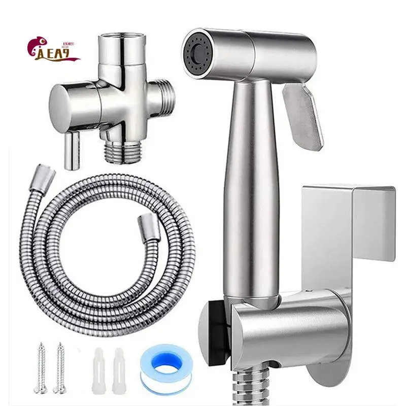 

AEA9-Handheld Bidet Toilet Sprayer Set Stainless Steel Bidet Faucet Wall Mounted Toilet Spray Gun Bathroom Shower Head