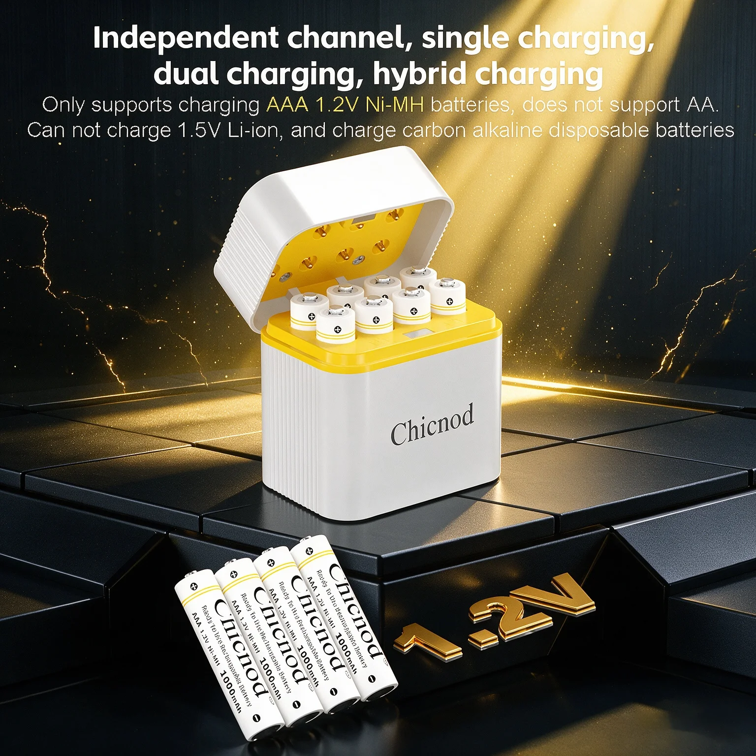 CHICNOD AAA Rechargeable Batteries 1000mAh 1.2V NiMH Battery Set with Smart Charger Kit 4 Slot 8 Slot for Camera Remote Toy