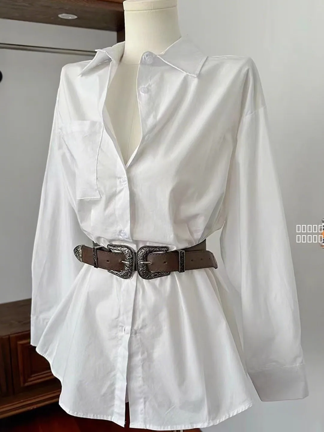 

Женская блузка Ele White Collar с длинным рукавом, весенняя, свободного кроя, с завышенной талией, средней длины, модный дизайн