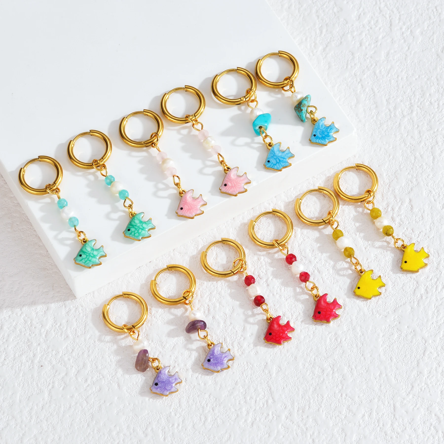 

Spark Exquisite Oil Dripping Marine Animals Fish Stainless Steel Gold Color Earrings For Women Party Vacation Jewelry Gifts
