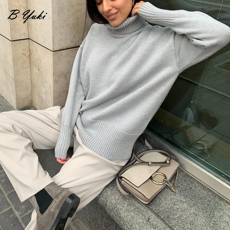 Blessyuki Winter Turtleneck Loose Knitted Sweater Women 2023 New Thick Warm Solid Pullover Female Casual Simple Soft Jumper Tops