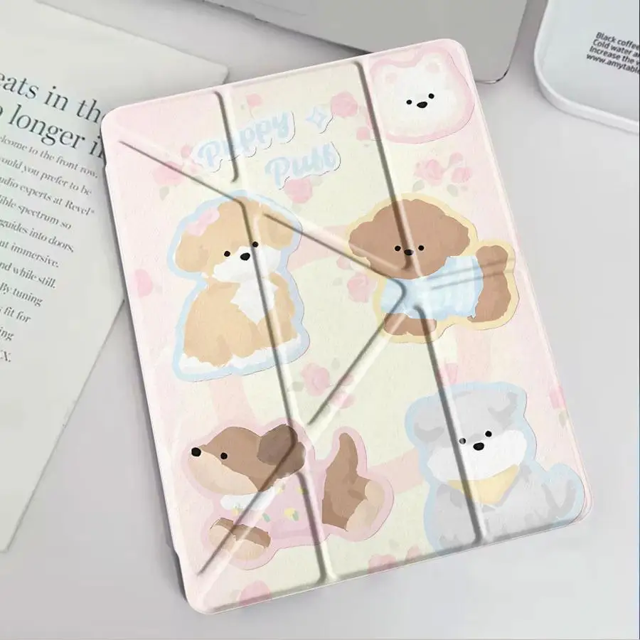 

Cute Dog Happy Holder Cover Tablet Case For iPad Mini 6 7 Pro 2025 Air 4 5 M3 M2 1 2 M4 11inch Pro 11th 10th 9th 8th 7th