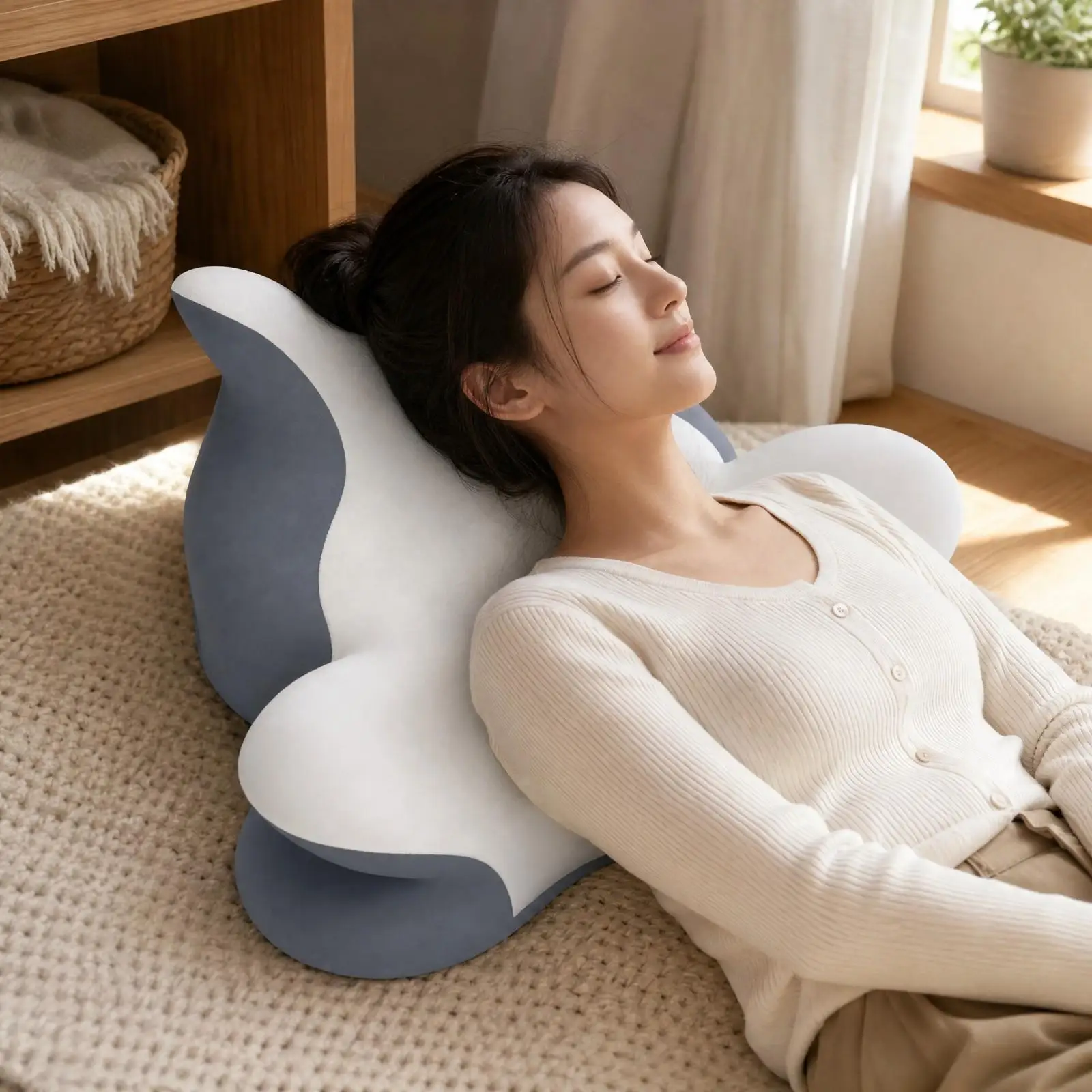 Slow Rebound Contoured Body Pillow for Adults Sleeping Prone Position with Curved Support for Head Neck and Legs