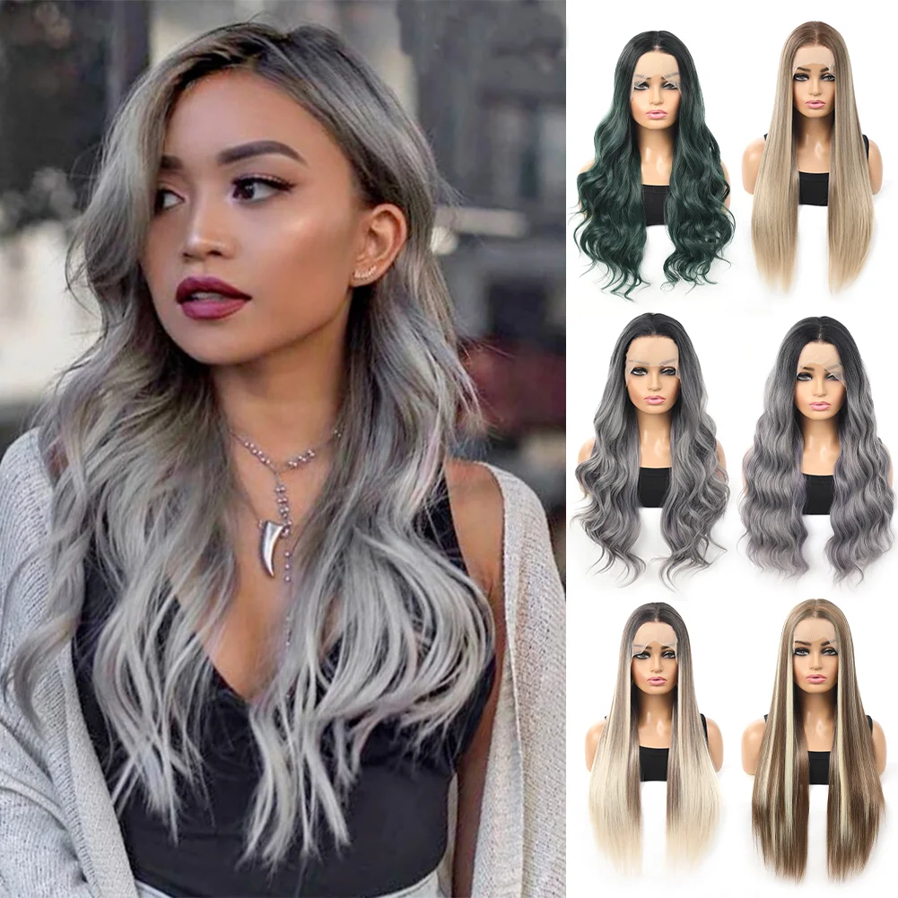 

13×4 Transparent Lace Fron Wig Natural Wave Brown Synthetic Wig for Women Natural Hairline Heat Resistant wigs