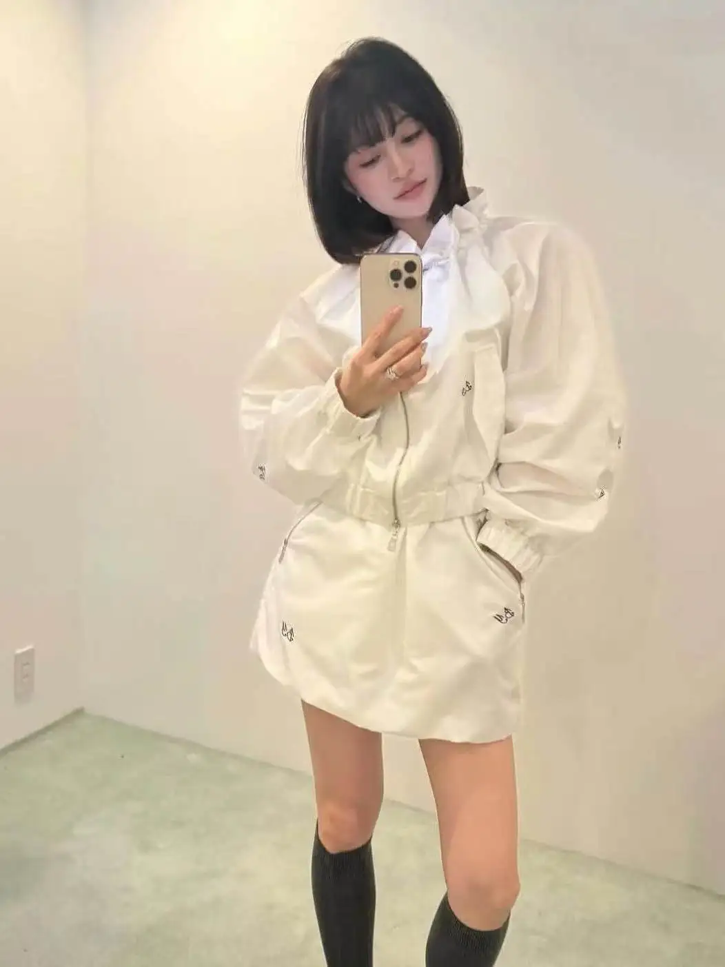 Stand-up Collar Women's Casual Coat Spring and Autumn Japanese Style Lace Slim Short Zipper Jacket Femme High-waisted Skirt