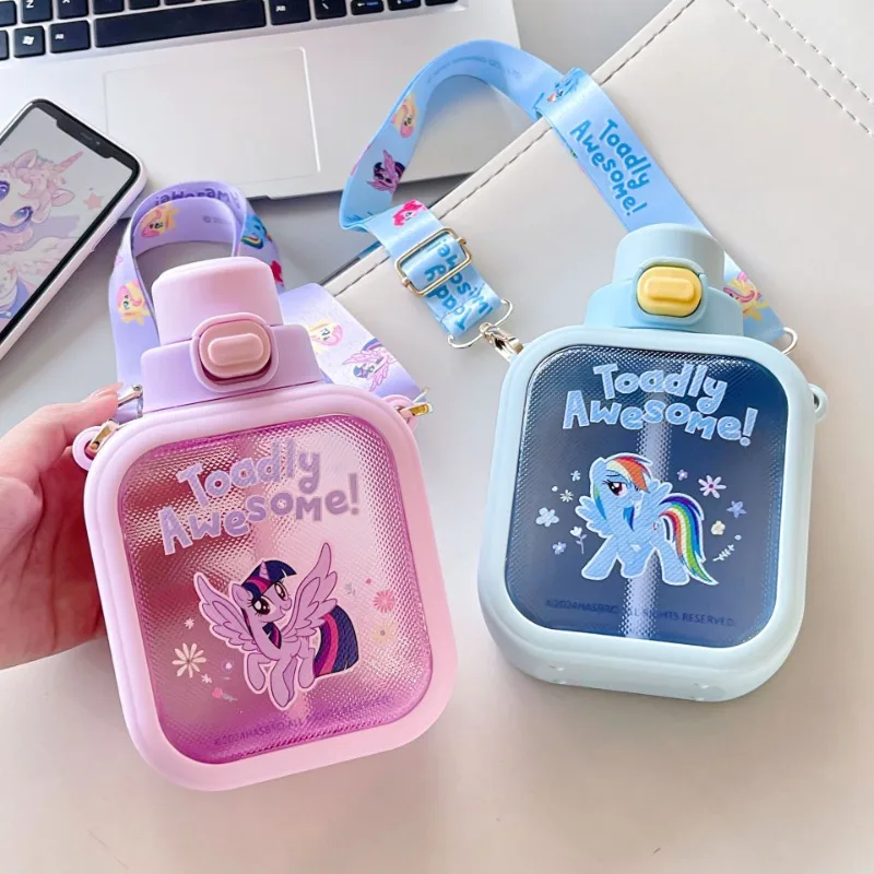 Little Pony Cute Cartoon Creative Sugar Cube Plastic Cup ins Portable Straw Crossbody Nozzle Drinking Cup Holiday Gift Kawaii