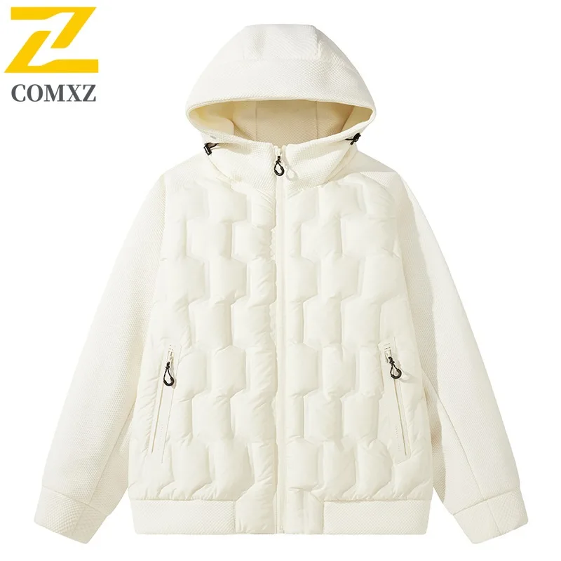 

COMXZ 2025, новая осенне-зимняя легкая куртка на утином пуху в парном стиле, модная теплая куртка с капюшоном для повседневных свиданий ​ Верхняя одежда