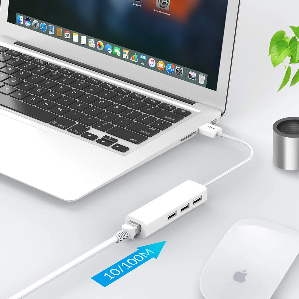 New 3 USB 2.0 Ports Hub Ethernet RJ45 LAN Adapter Laptop Dock Network Extender for Mac IOS Android PC Chromebook
